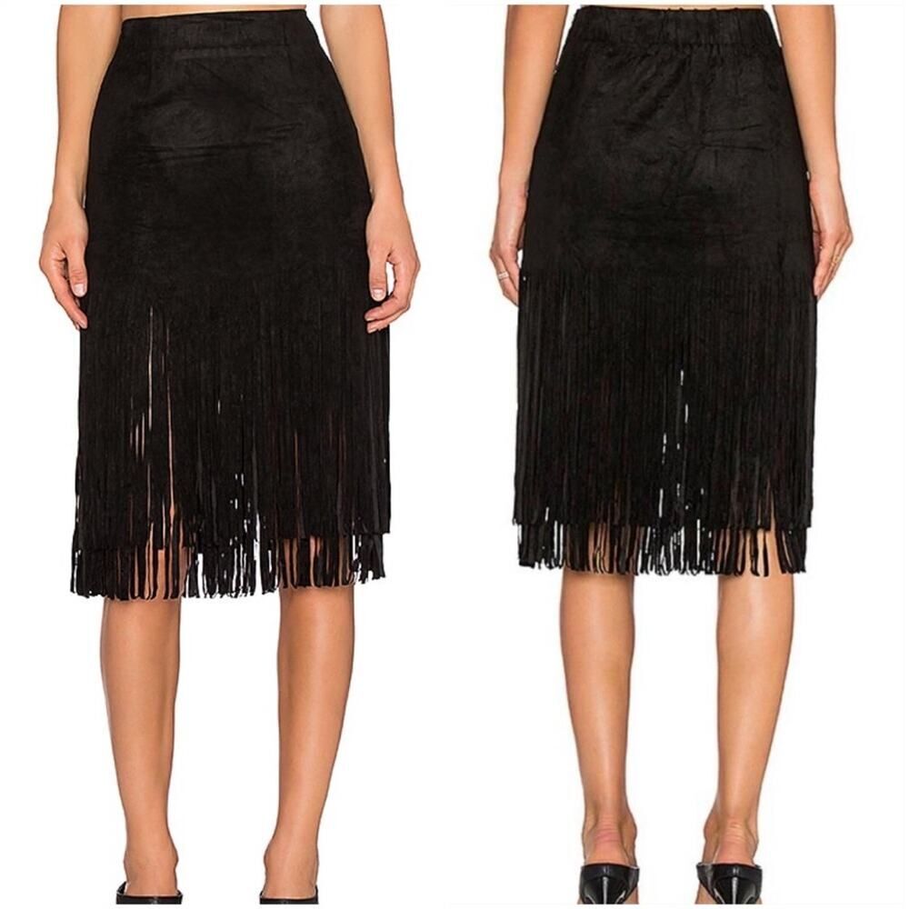 J.O.A. Suede Midi Fringe Skirt